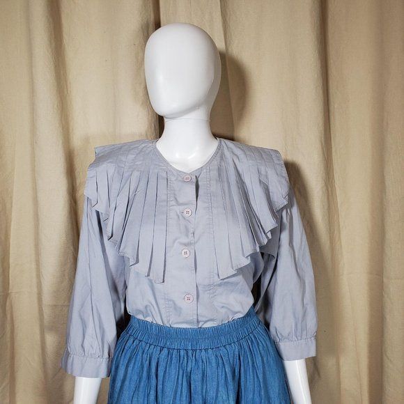 vintage 70s pleated  victorian style blouse - Picture 3 of 10